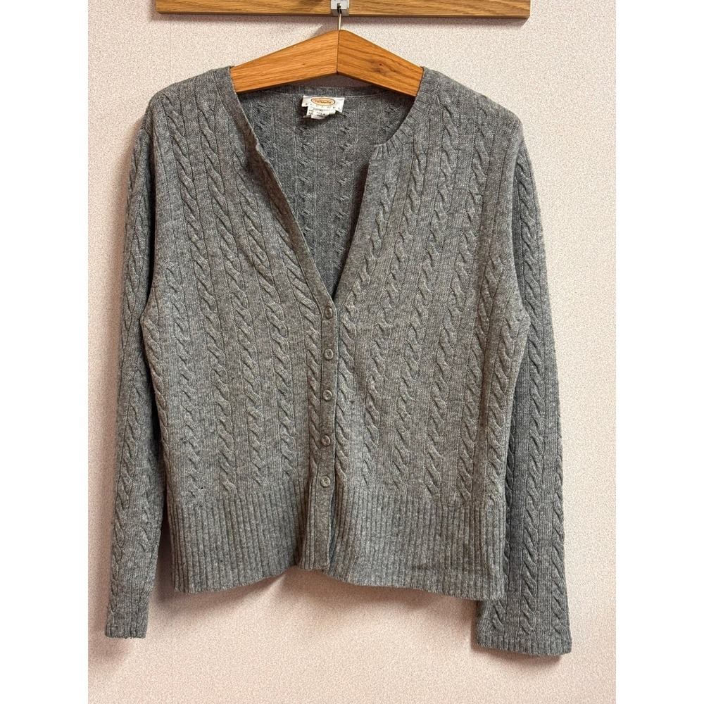 Talbots Cable Knit Cardigan Women XL Petites Gray Lambswool Cashmere